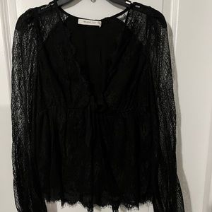 Mustard Seed Black Long Sleeve Blouse, Sz S